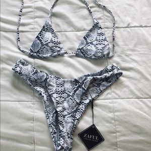 White Snakeskin Print Bikini